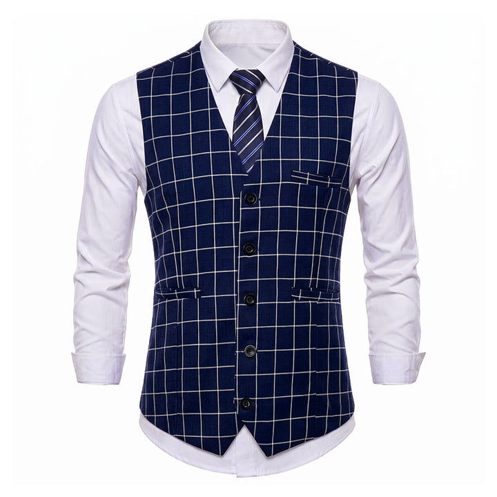 Klassische Herren-Anzugweste mit Karomuster für formelle Business-Casual-Anzüge - image 7