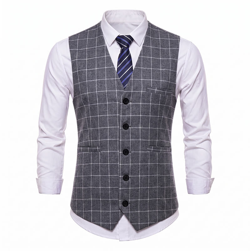 Klassische Herren-Anzugweste mit Karomuster für formelle Business-Casual-Anzüge - image 9