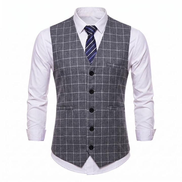 Klassische Herren-Anzugweste mit Karomuster für formelle Business-Casual-Anzüge - image 9