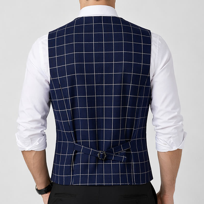 Klassische Herren-Anzugweste mit Karomuster für formelle Business-Casual-Anzüge - image 3