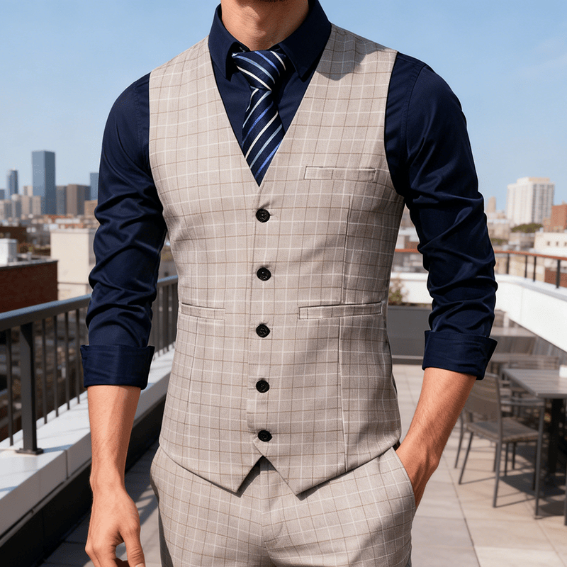 Klassische Herren-Anzugweste mit Karomuster für formelle Business-Casual-Anzüge - Kamel - 3XL - image 6