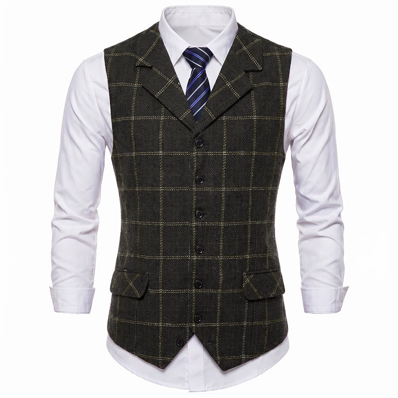 Herren-Anzugweste mit fallendem Revers und Karomuster, ideal für Partys und den Alltag - image 15