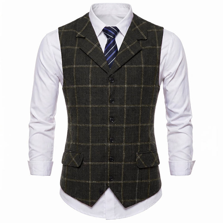 Herren-Anzugweste mit fallendem Revers und Karomuster, ideal für Partys und den Alltag - image 15