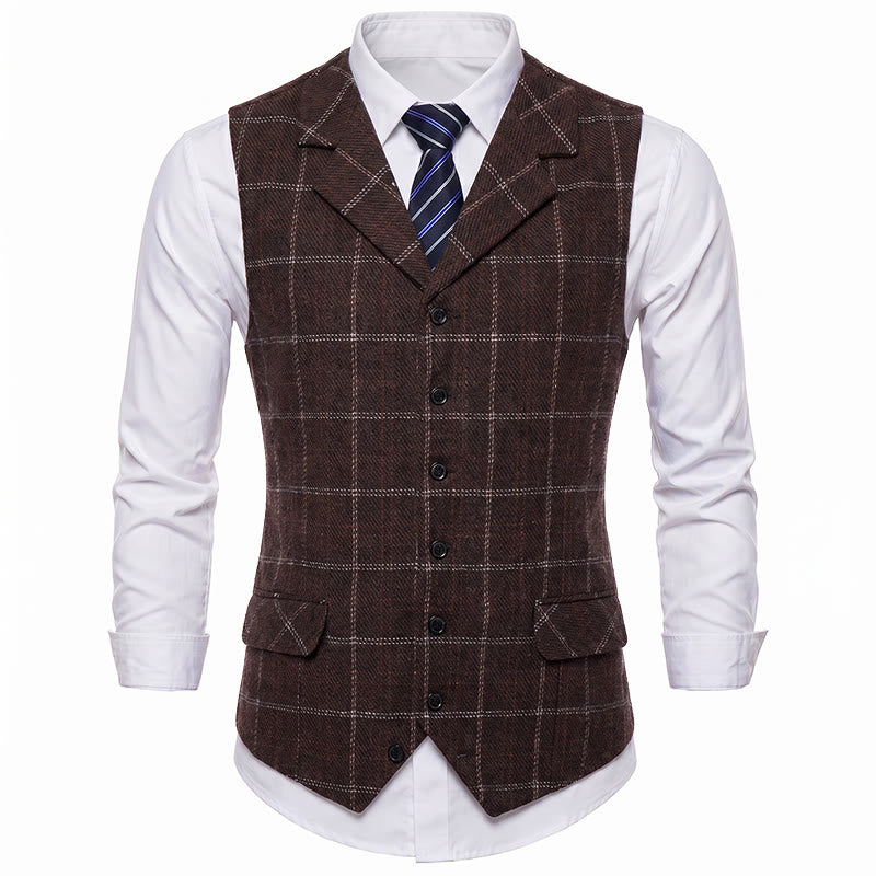 Herren-Anzugweste mit fallendem Revers und Karomuster, ideal für Partys und den Alltag - image 13