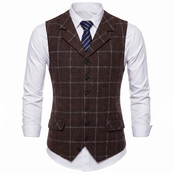 Herren-Anzugweste mit fallendem Revers und Karomuster, ideal für Partys und den Alltag - image 13