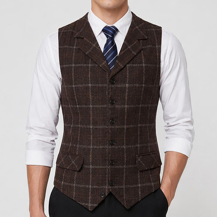 Herren-Anzugweste mit fallendem Revers und Karomuster, ideal für Partys und den Alltag - image 1