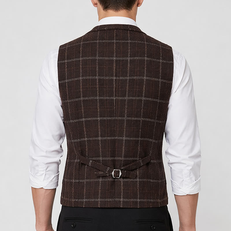 Herren-Anzugweste mit fallendem Revers und Karomuster, ideal für Partys und den Alltag - image 3