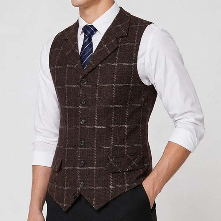 Herren-Anzugweste mit fallendem Revers und Karomuster, ideal für Partys und den Alltag - image 2