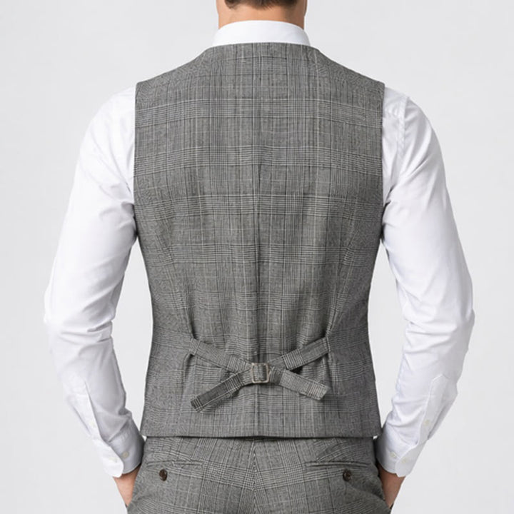 Herren-Business-Anzugweste aus Cord mit Karomuster und doppelter Knopfleiste - image 3