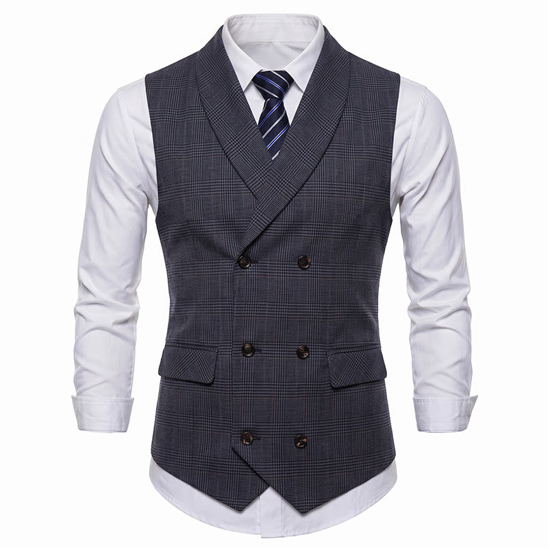 Herren-Business-Anzugweste aus Cord mit Karomuster und doppelter Knopfleiste - image 8