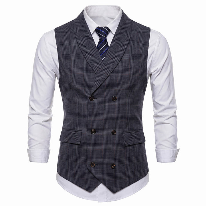 Herren-Business-Anzugweste aus Cord mit Karomuster und doppelter Knopfleiste - image 8