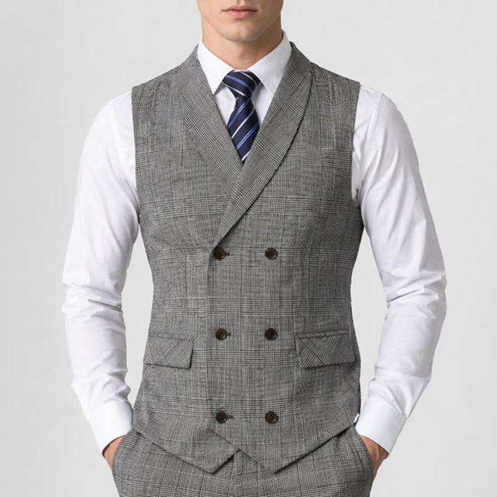 Herren-Business-Anzugweste aus Cord mit Karomuster und doppelter Knopfleiste - image 1