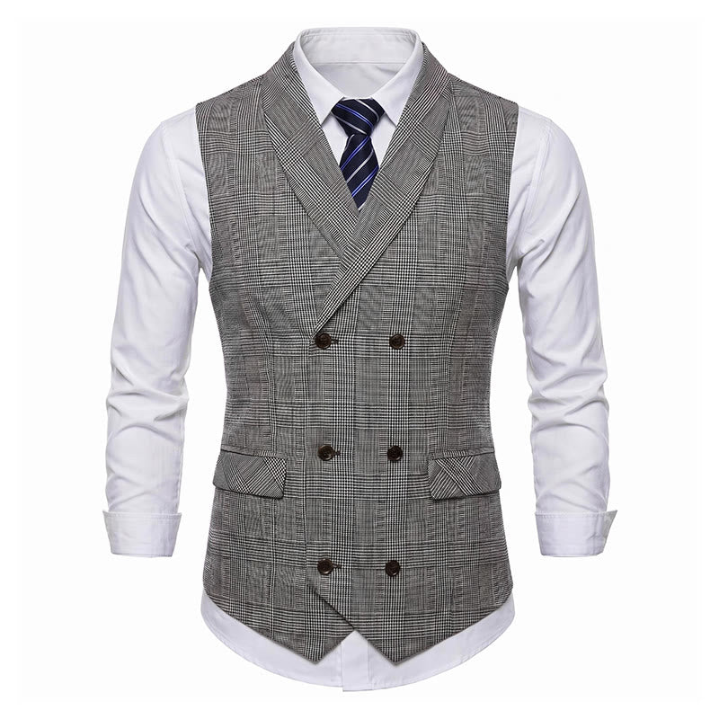 Herren-Business-Anzugweste aus Cord mit Karomuster und doppelter Knopfleiste - image 6