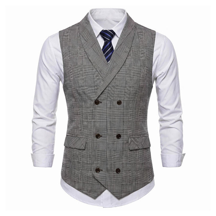 Herren-Business-Anzugweste aus Cord mit Karomuster und doppelter Knopfleiste - image 6