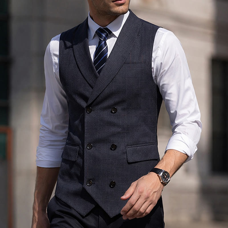 Herren-Business-Anzugweste aus Cord mit Karomuster und doppelter Knopfleiste - Dunkelgrau - 4XL - image 4