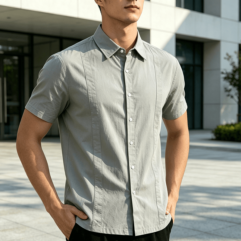 Minimalistisches, einfarbiges, atmungsaktives Sommer-Freizeithemd aus Ramie-Baumwolle für Herren - Grau - 3XL - image 7