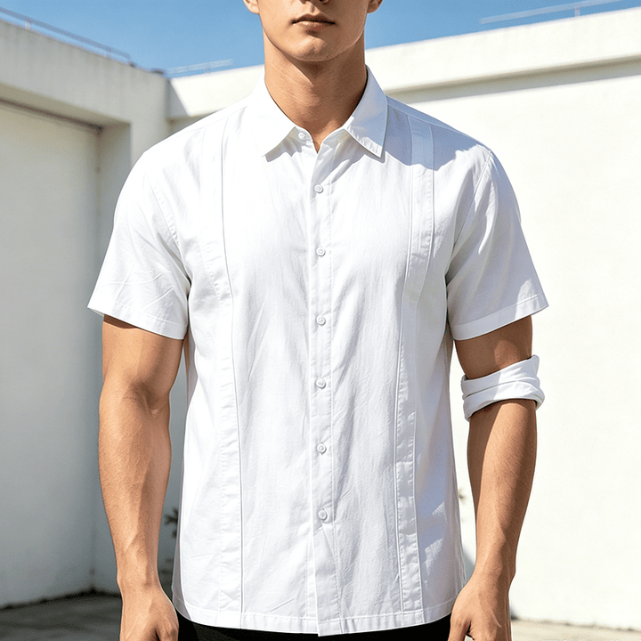 Minimalistisches, einfarbiges, atmungsaktives Sommer-Freizeithemd aus Ramie-Baumwolle für Herren - Weiß - 3XL - image 4