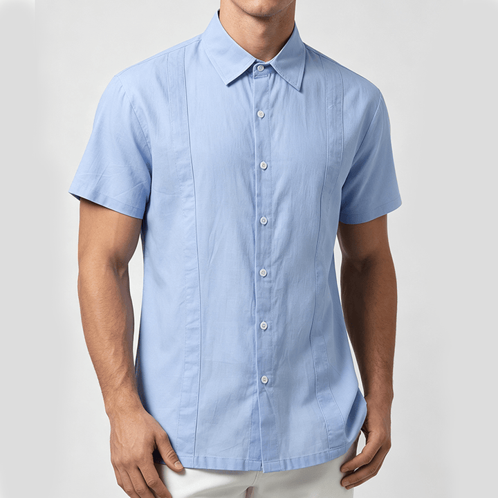 Minimalistisches, einfarbiges, atmungsaktives Sommer-Freizeithemd aus Ramie-Baumwolle für Herren - image 1