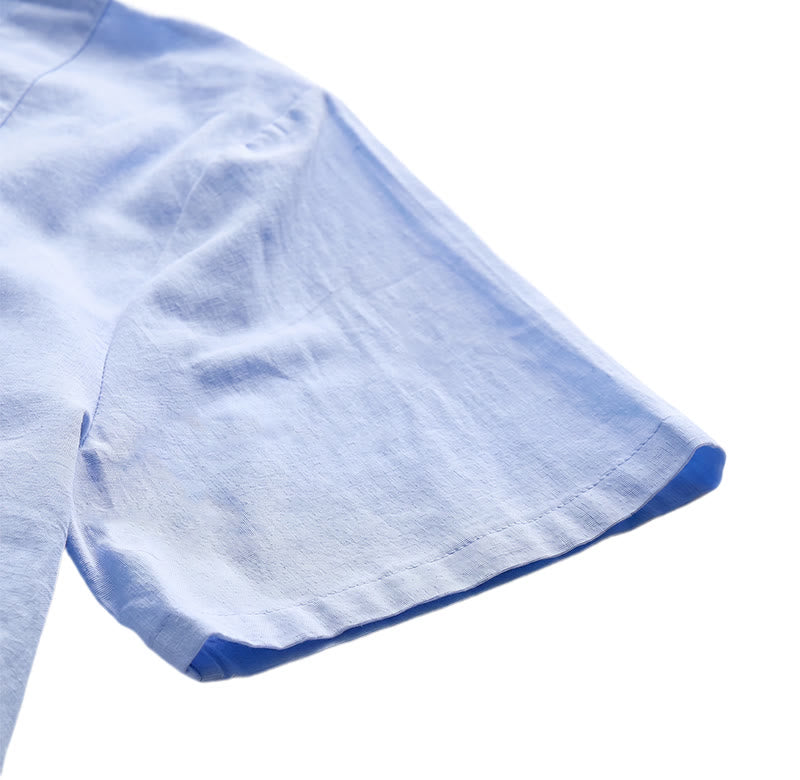 Minimalistisches, einfarbiges, atmungsaktives Sommer-Freizeithemd aus Ramie-Baumwolle für Herren - image 13