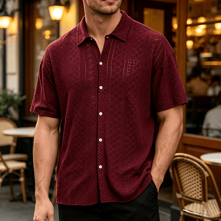 Sportliches Herren-Freizeithemd aus Jacquard-Baumwolle - Wein - 2XL - image 7