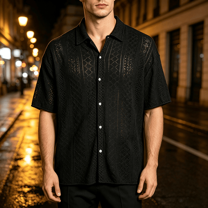 Sportliches Herren-Freizeithemd aus Jacquard-Baumwolle - Schwarz - 2XL - image 5