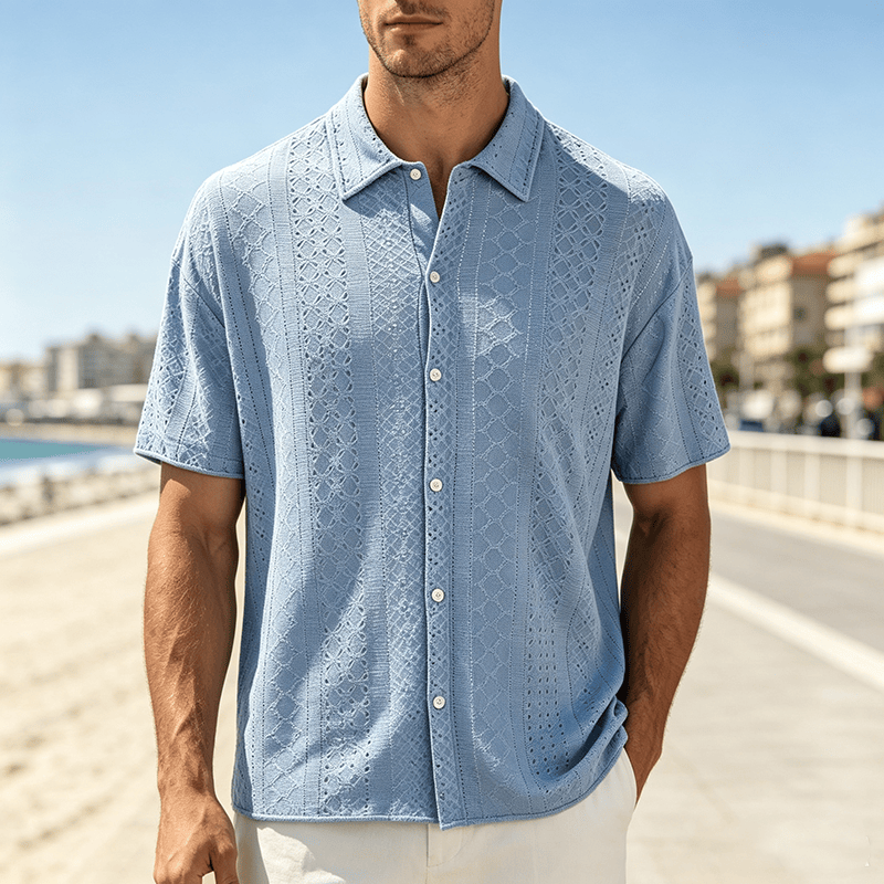 Sportliches Herren-Freizeithemd aus Jacquard-Baumwolle - Blau - 2XL - image 6