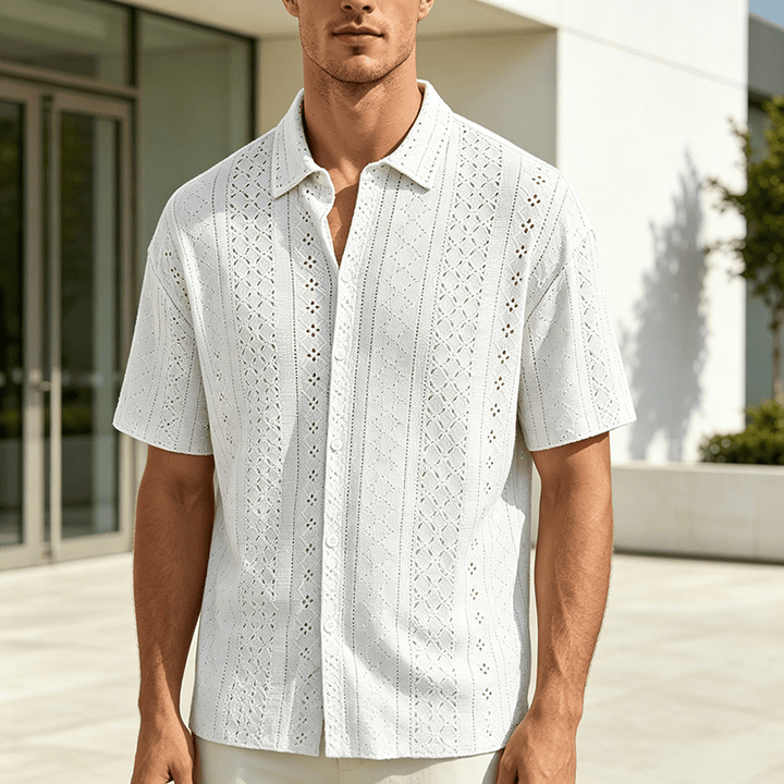 Sportliches Herren-Freizeithemd aus Jacquard-Baumwolle - Weiß - 2XL - image 4