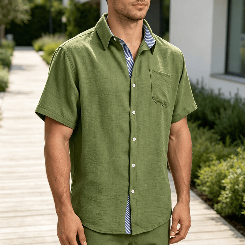 Herren-Freizeithemd mit Kontraststreifen, Innentasche und kontrastfarbenen Streifen – perfekt für den Sommer - Armeegrün - 3XL - image 6