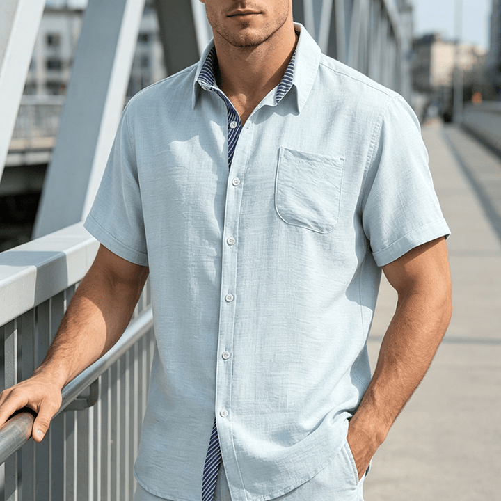 Herren-Freizeithemd mit Kontraststreifen, Innentasche und kontrastfarbenen Streifen – perfekt für den Sommer - Hellblau - 3XL - image 7