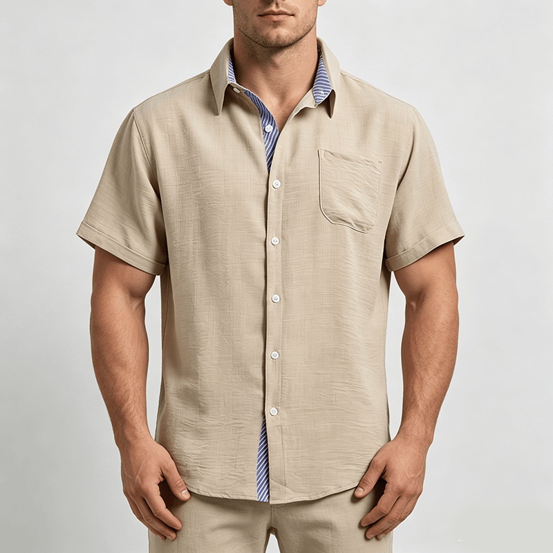 Herren-Freizeithemd mit Kontraststreifen, Innentasche und kontrastfarbenen Streifen – perfekt für den Sommer - image 1
