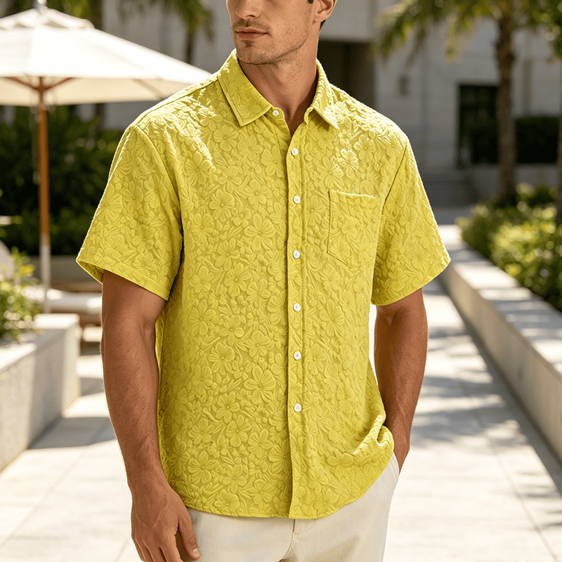 Herrenhemd aus strukturierter Baumwolle mit Blumenmuster – perfekt für Urlaub, Sommer und Alltag. - Gelb - 3XL - image 4