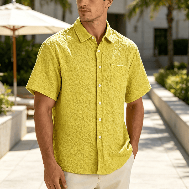 Herrenhemd aus strukturierter Baumwolle mit Blumenmuster – perfekt für Urlaub, Sommer und Alltag. - Gelb - 3XL - image 4