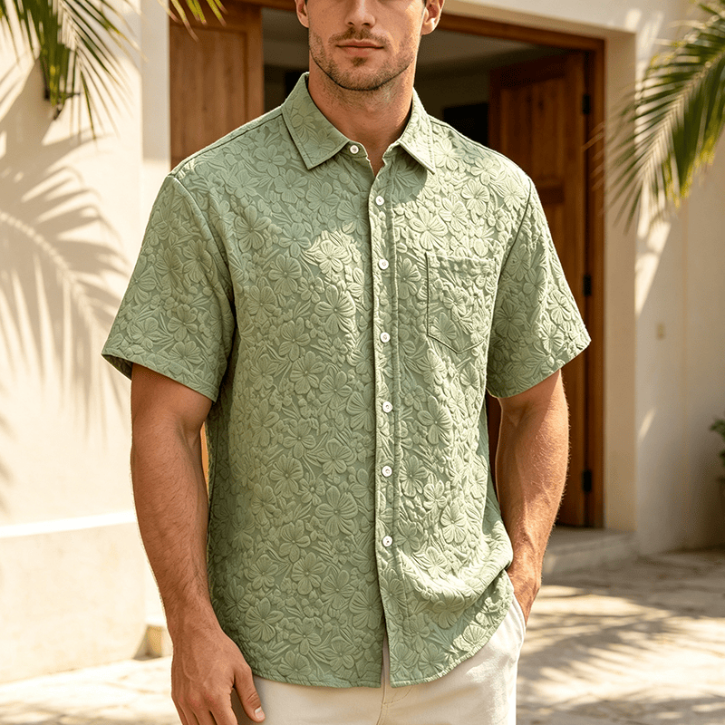 Herrenhemd aus strukturierter Baumwolle mit Blumenmuster – perfekt für Urlaub, Sommer und Alltag. - Grün - 3XL - image 0