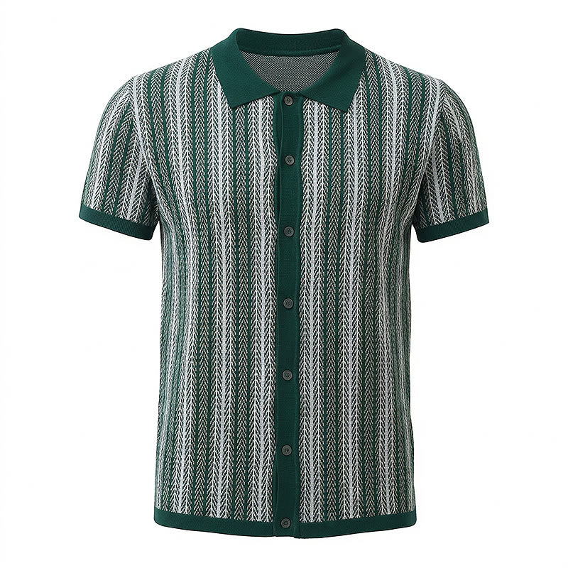Herren-Polohemd aus atmungsaktivem Jacquard-Strick mit vertikalem Chevron-Streifenmuster - image 14