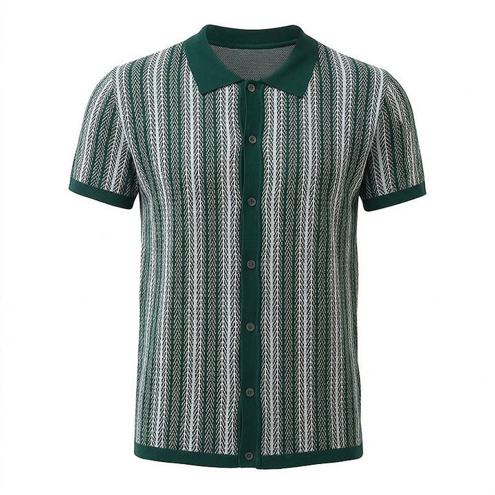 Herren-Polohemd aus atmungsaktivem Jacquard-Strick mit vertikalem Chevron-Streifenmuster - image 14