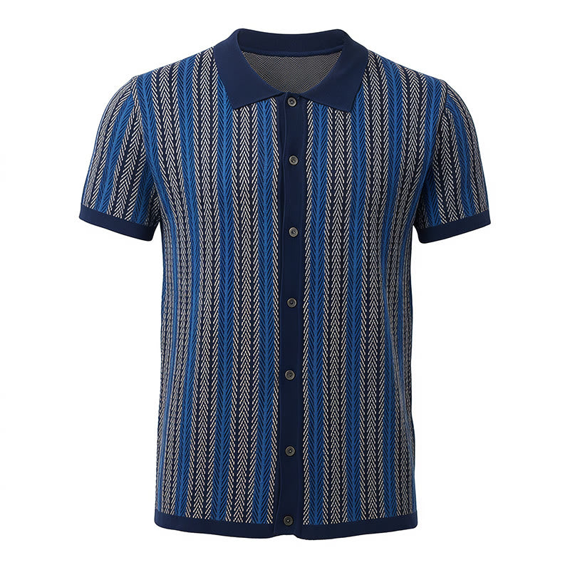 Herren-Polohemd aus atmungsaktivem Jacquard-Strick mit vertikalem Chevron-Streifenmuster - image 13