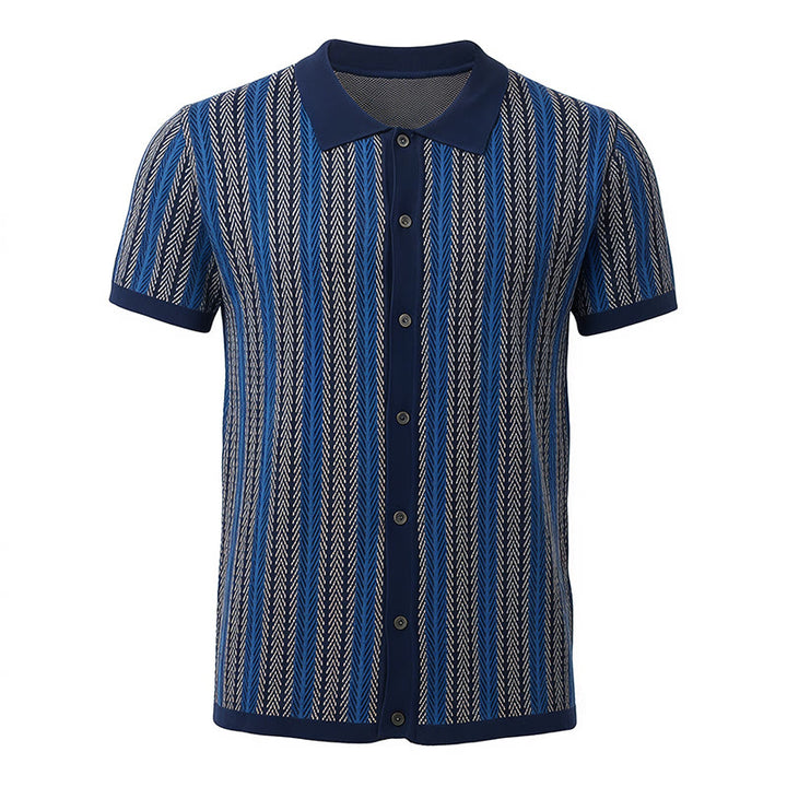 Herren-Polohemd aus atmungsaktivem Jacquard-Strick mit vertikalem Chevron-Streifenmuster - image 13