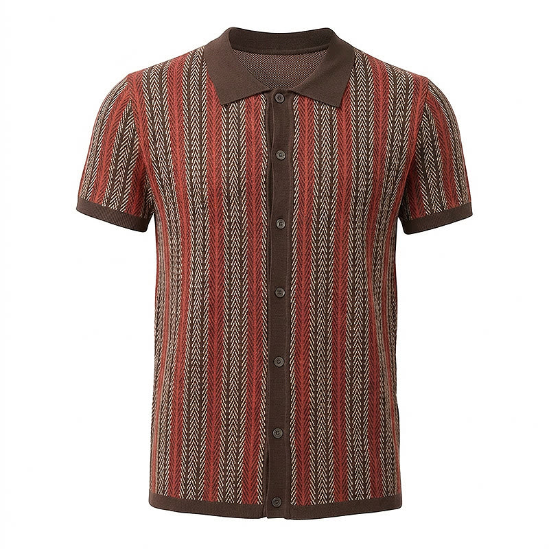 Herren-Polohemd aus atmungsaktivem Jacquard-Strick mit vertikalem Chevron-Streifenmuster - image 15