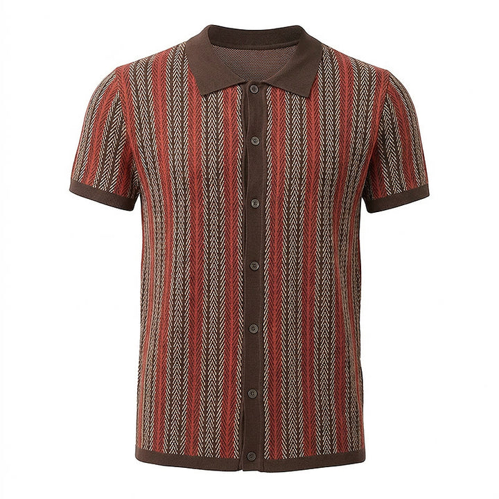 Herren-Polohemd aus atmungsaktivem Jacquard-Strick mit vertikalem Chevron-Streifenmuster - image 15