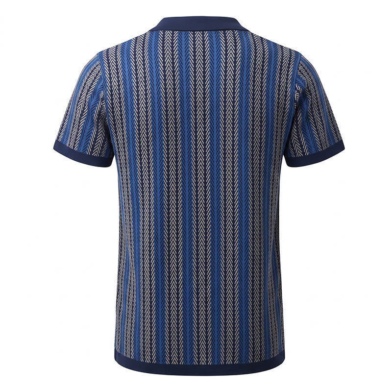 Herren-Polohemd aus atmungsaktivem Jacquard-Strick mit vertikalem Chevron-Streifenmuster - image 12
