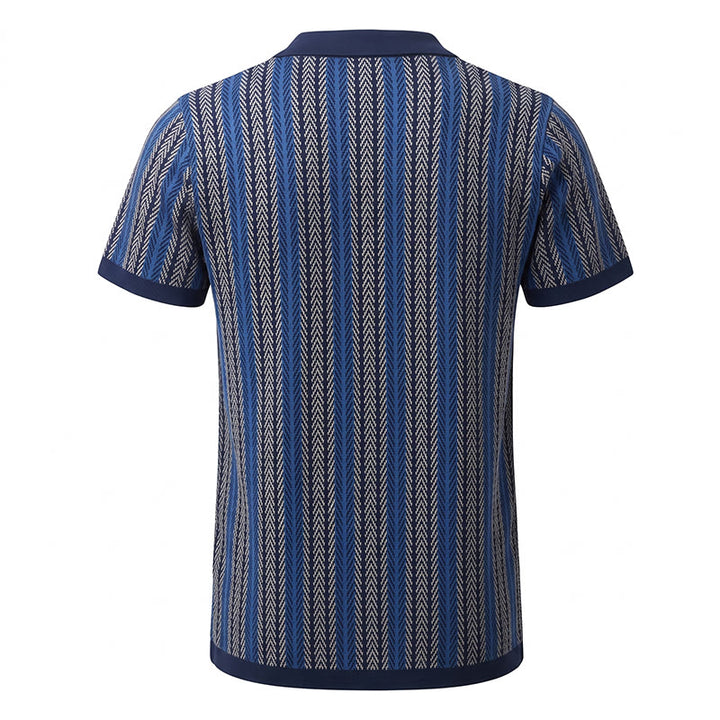 Herren-Polohemd aus atmungsaktivem Jacquard-Strick mit vertikalem Chevron-Streifenmuster - image 12