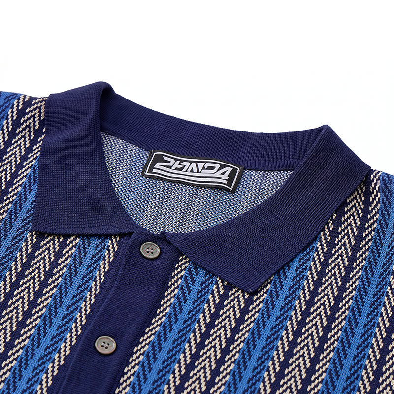 Herren-Polohemd aus atmungsaktivem Jacquard-Strick mit vertikalem Chevron-Streifenmuster - image 6