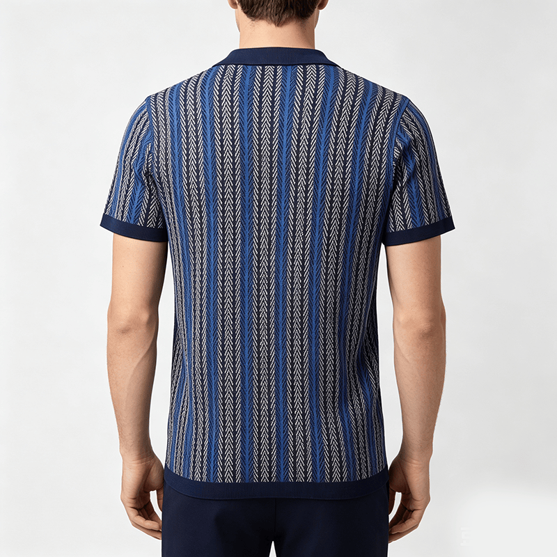 Herren-Polohemd aus atmungsaktivem Jacquard-Strick mit vertikalem Chevron-Streifenmuster - image 3