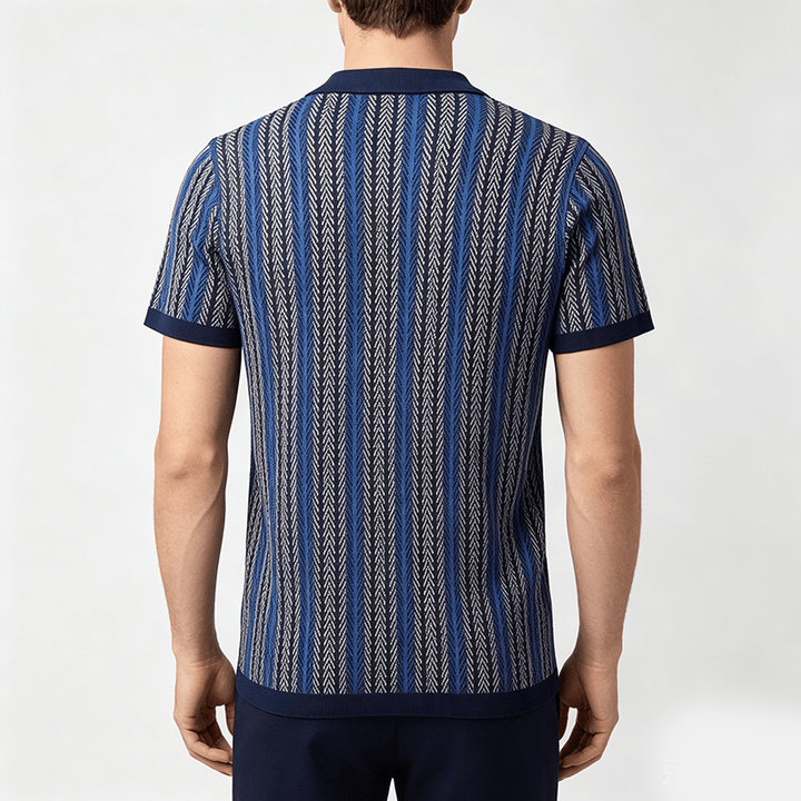 Herren-Polohemd aus atmungsaktivem Jacquard-Strick mit vertikalem Chevron-Streifenmuster - image 3