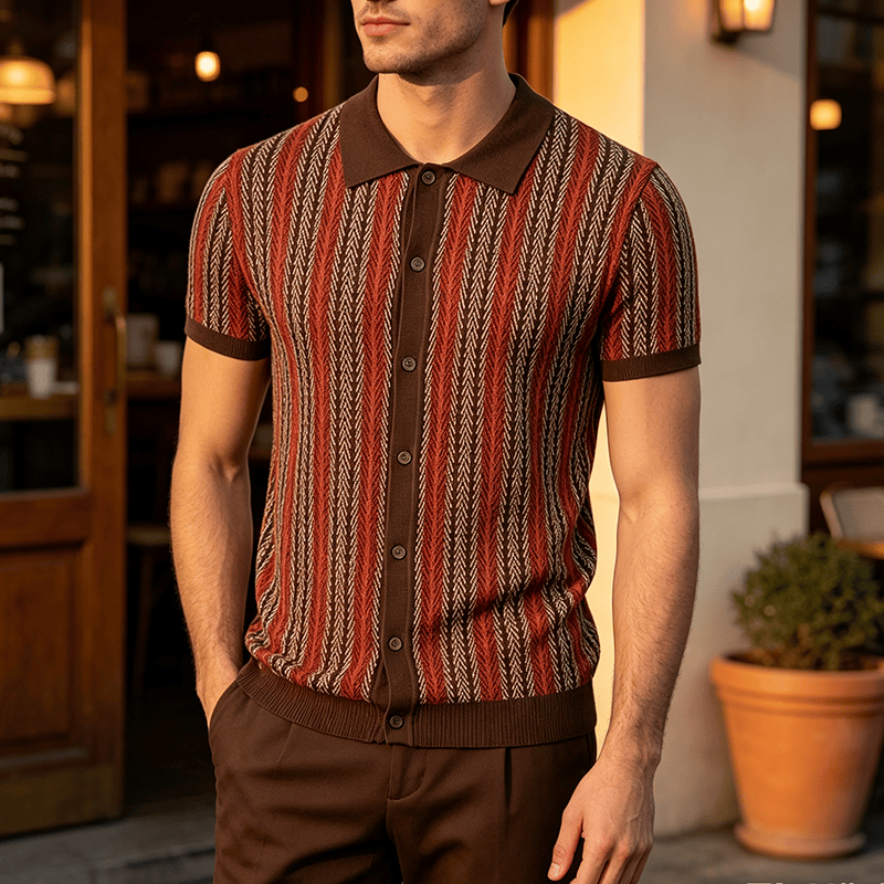 Herren-Polohemd aus atmungsaktivem Jacquard-Strick mit vertikalem Chevron-Streifenmuster - Rot - 3XL - image 5