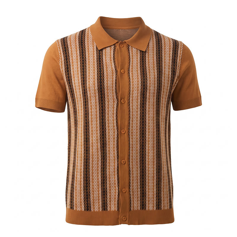 Vintage-Sommer-Polohemd für Herren mit Blockstreifen und Jacquardmuster - image 10