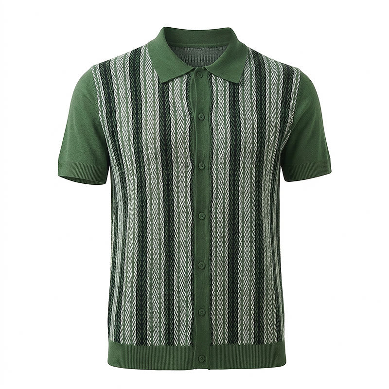 Vintage-Sommer-Polohemd für Herren mit Blockstreifen und Jacquardmuster - image 13