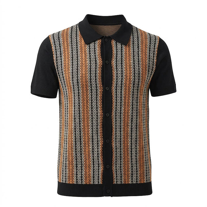 Vintage-Sommer-Polohemd für Herren mit Blockstreifen und Jacquardmuster - image 12