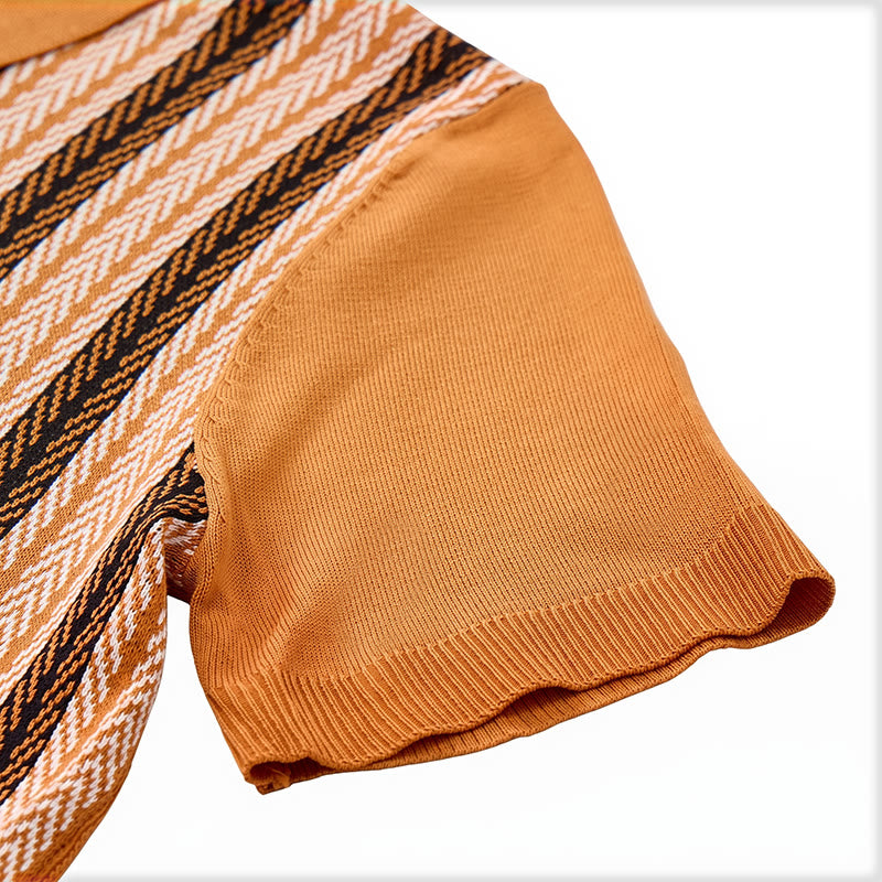 Vintage-Sommer-Polohemd für Herren mit Blockstreifen und Jacquardmuster - image 9