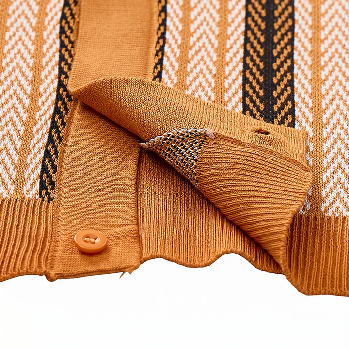 Vintage-Sommer-Polohemd für Herren mit Blockstreifen und Jacquardmuster - image 7